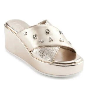 NEW Karl Lagerfeld Caleigh Platform Wedge Sandal in Metallic Gold